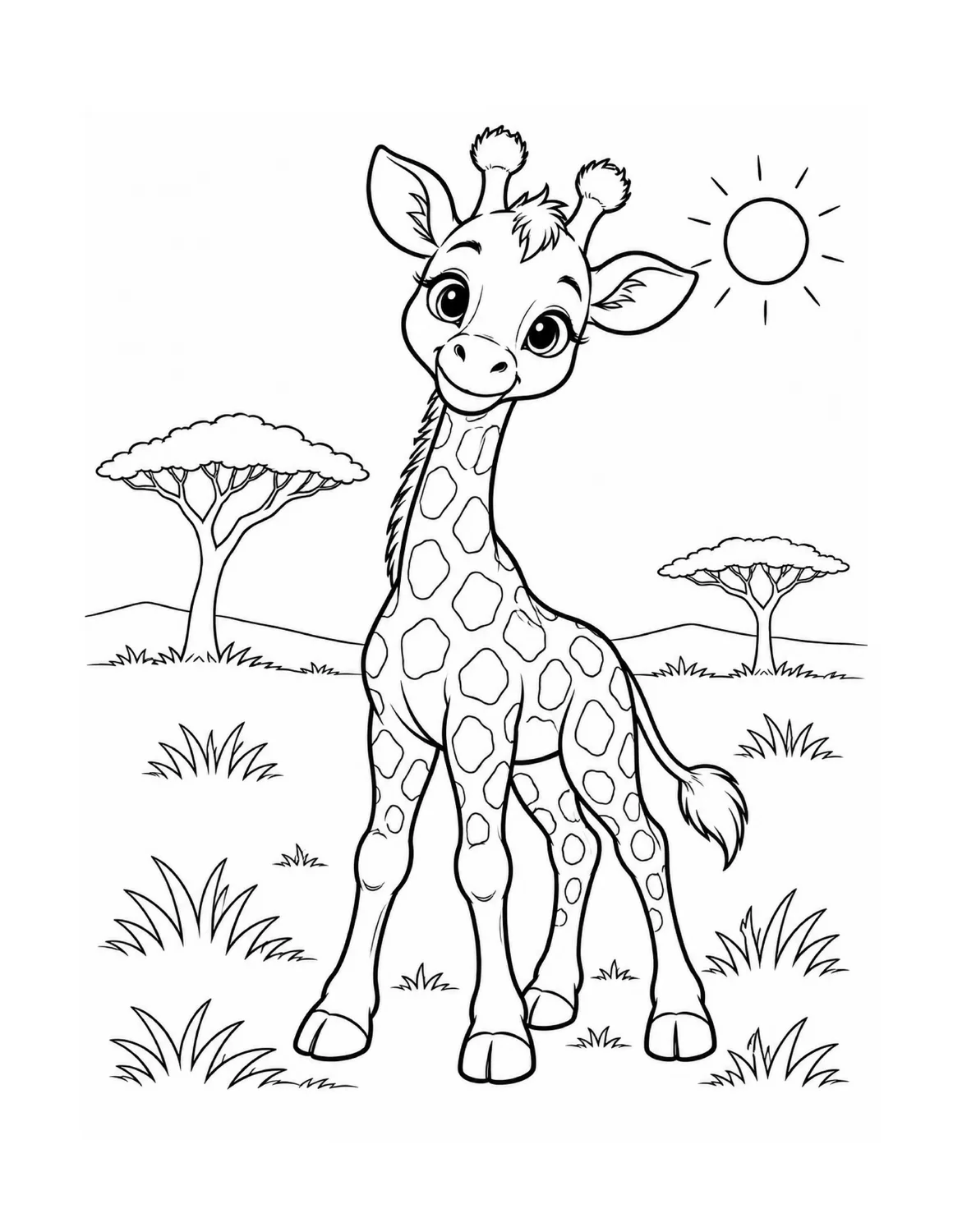 A real giraffe calf coloring page from the Baby Animals book